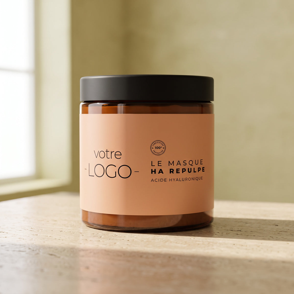 Masque HA Repulpe 500ml — pot ambré 500 ml, étiquette à votre marque