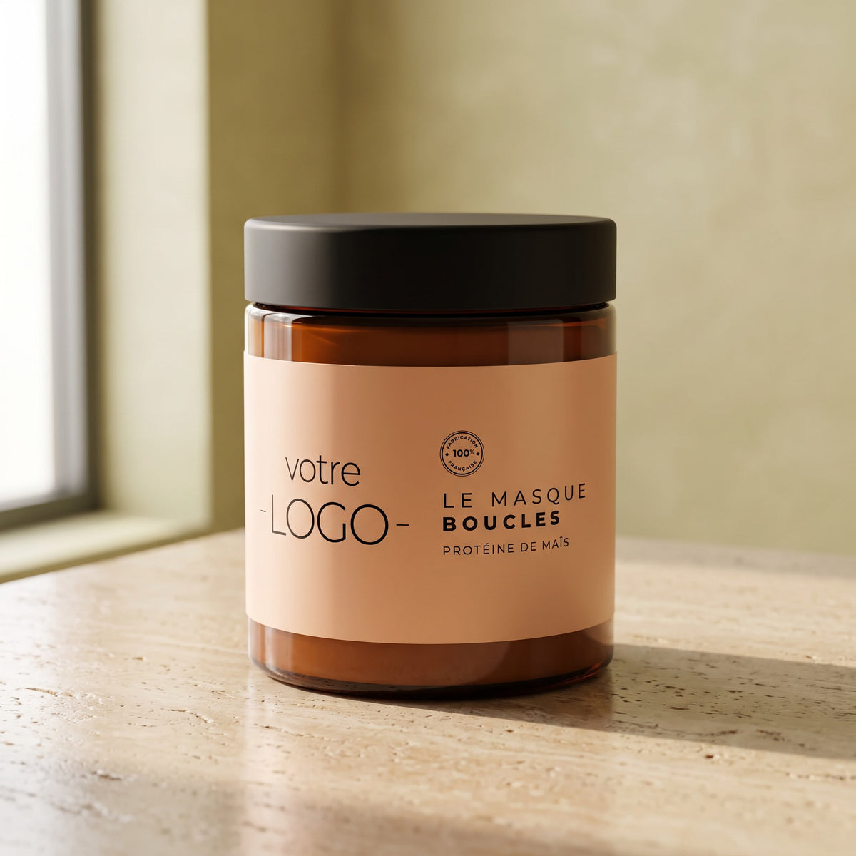 Masque Boucles 500ml — pot ambré 500 ml, étiquette à votre marque