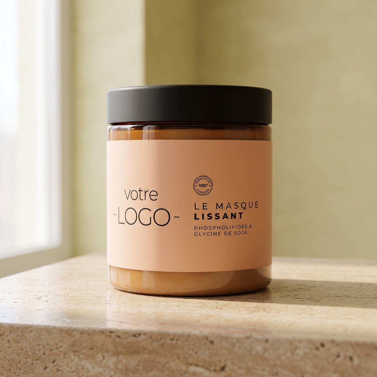 Masque Lissant 500ml — pot ambré 500 ml, étiquette à votre marque