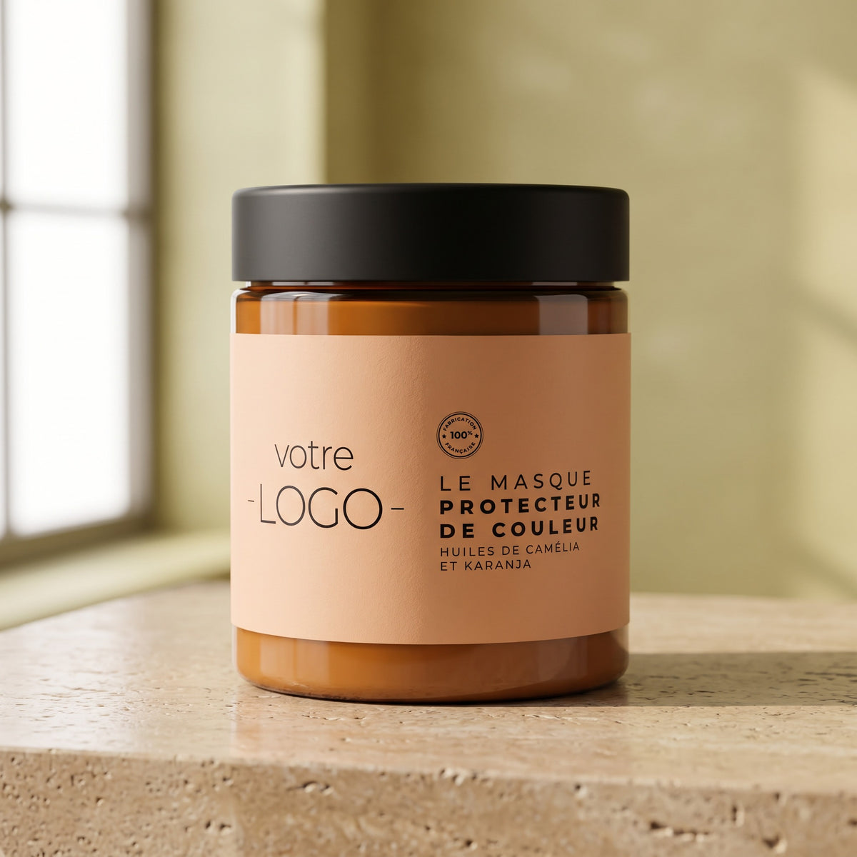 Masque Protecteur de Couleur 500ml — pot ambré 500 ml, étiquette à votre marque